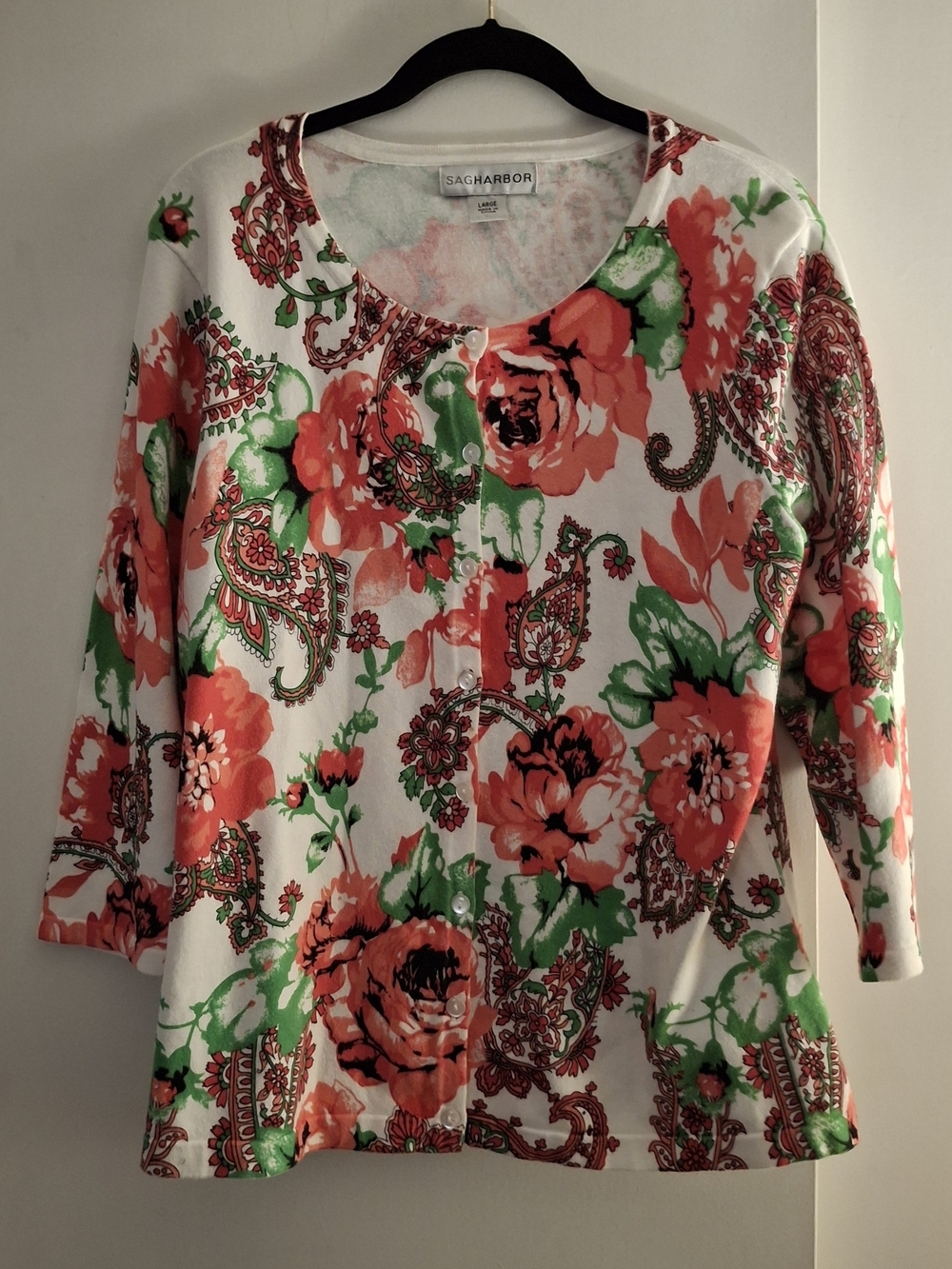 Sag Harbor Women's White Floral Button-Front Cardigan
